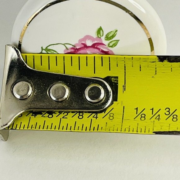 Vintage Japan White Porcelain Drawer Knobs Pulls Pink Tea Rose Gold Trim Set 2 - Picture 4 of 11